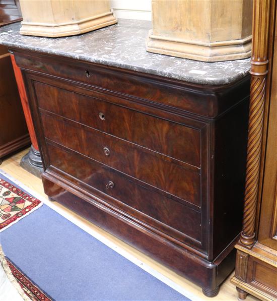 A 19th century French marble topped mahogany commode W.135cm